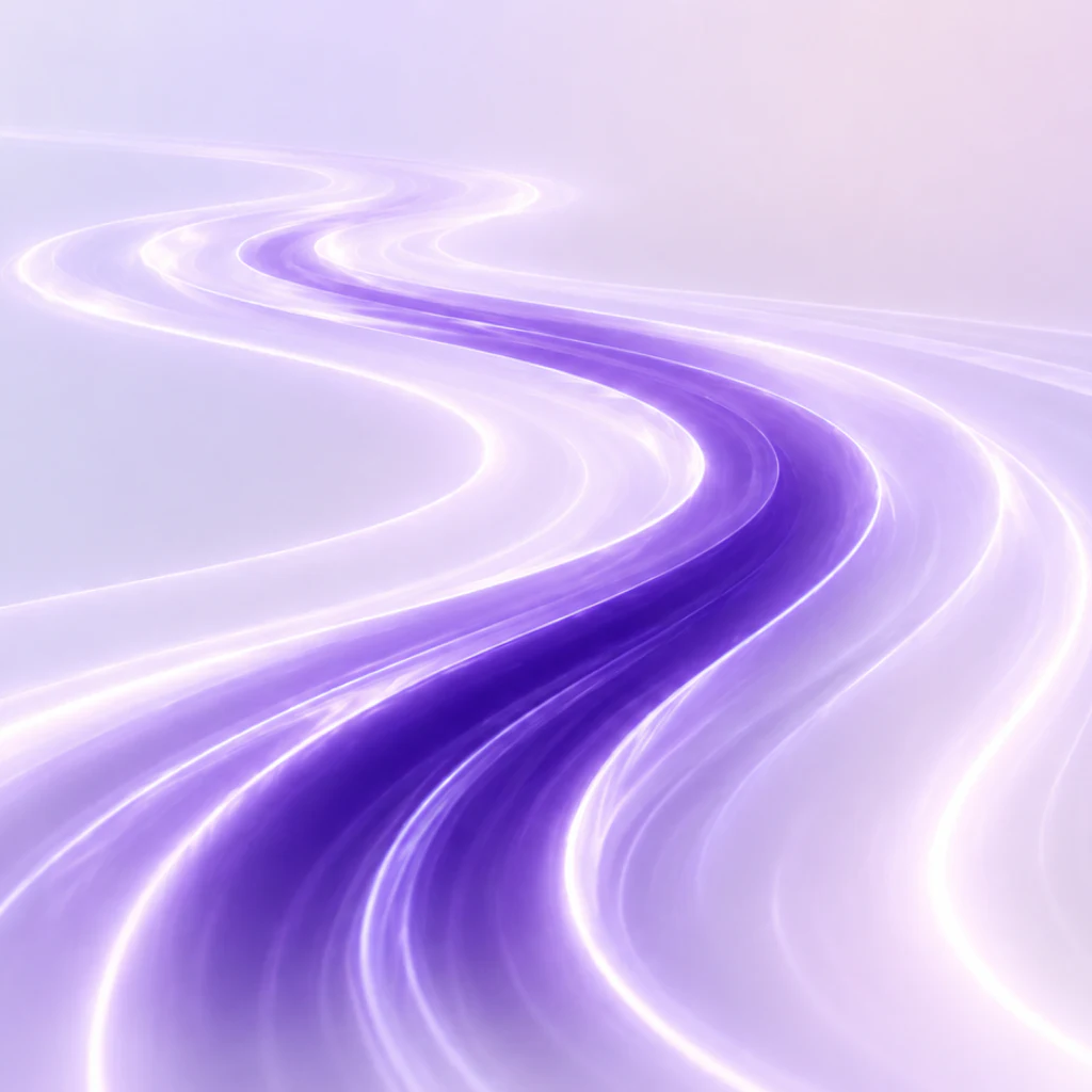 A winding stream of purple light flowing forward over silver, representing an SME tracking its GiQ Match application through review, underwriting and offer